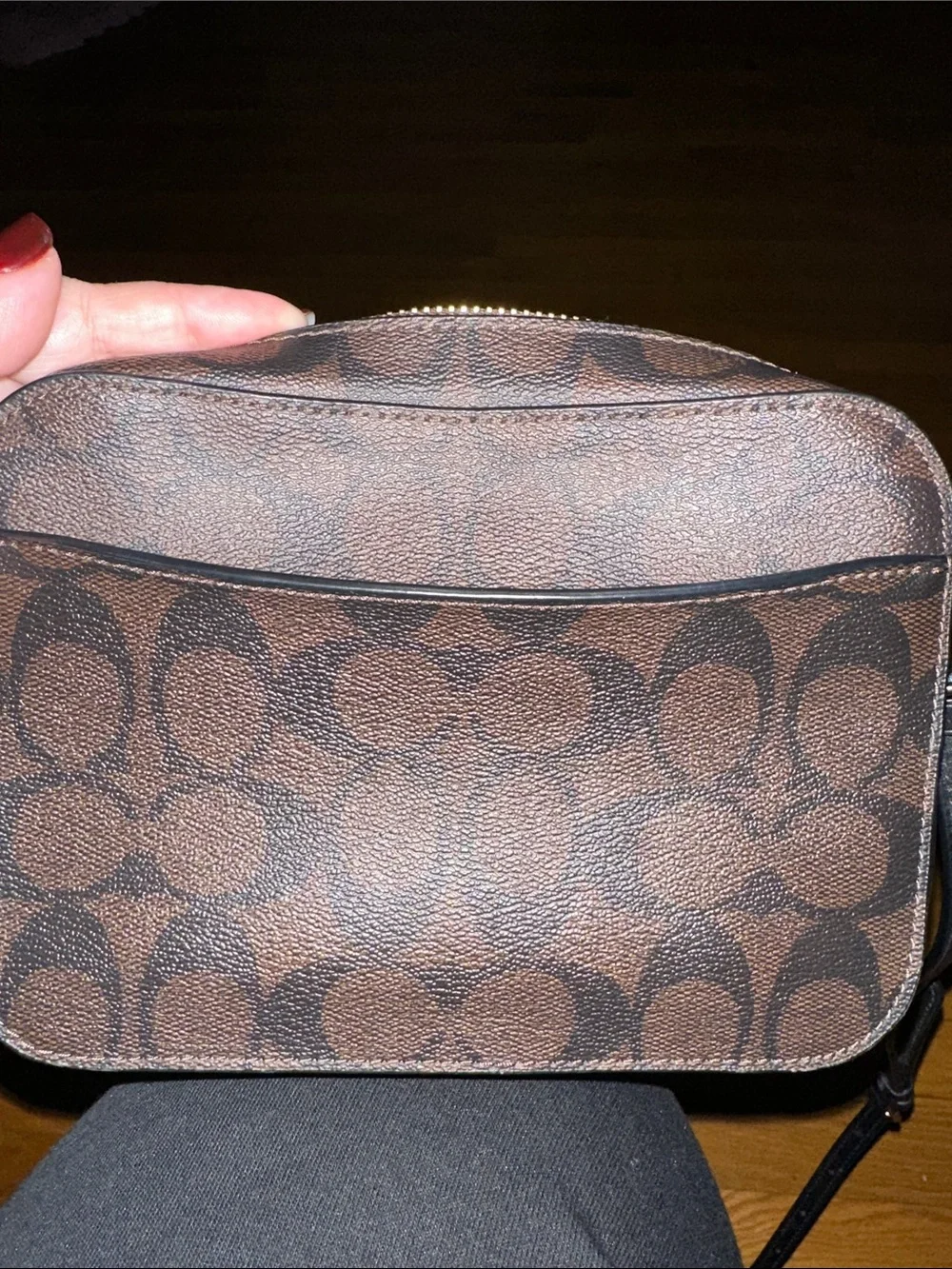 Coach Brown and Black Signature Coated Canvas Crossbody with Black Strap